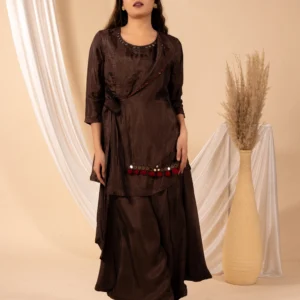 Brown Silk Mirror-Work Co-ord Set